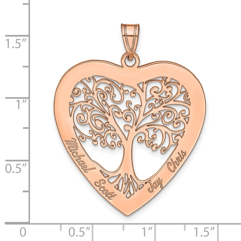 14K Roségold Herz Familie Baum Anhänger