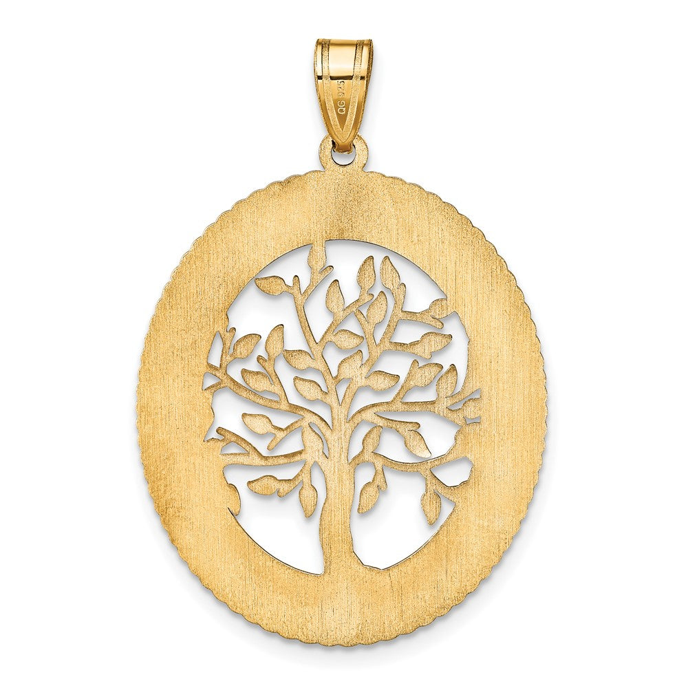 14K Gelbgold 14ky Oval Familie Baum Anhänger