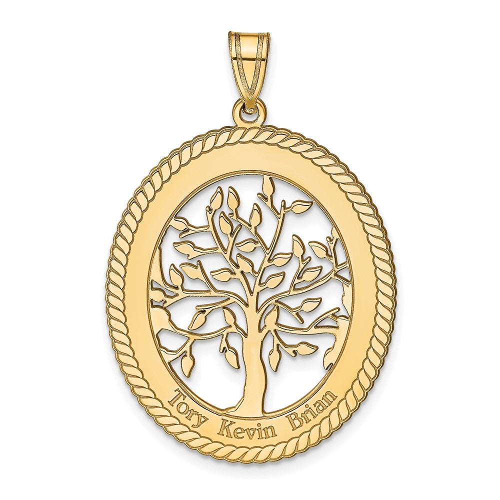 14K Gelbgold 14ky Oval Familie Baum Anhänger