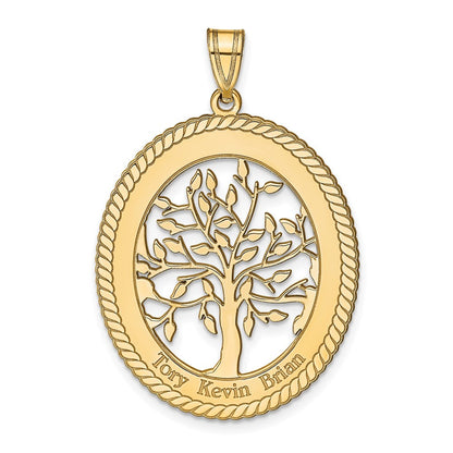 14K Gelbgold 14ky Oval Familie Baum Anhänger