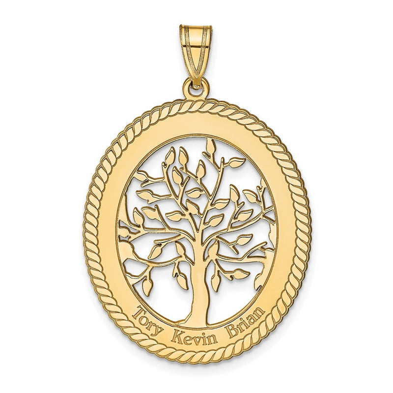 14K Gelbgold 14ky Oval Familie Baum Anhänger