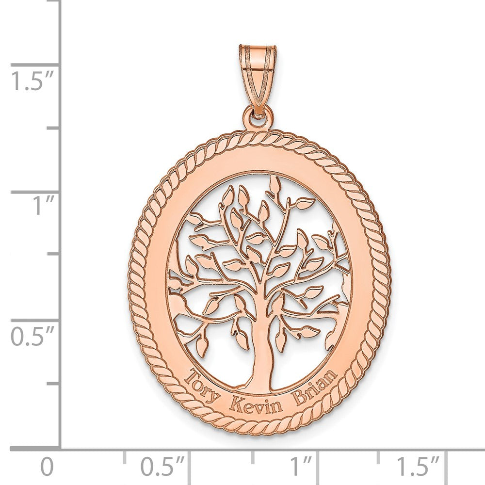 14K Roségold Oval Familie Baum Anhänger