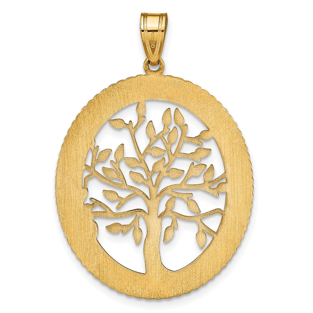 14K Gelbgold 14ky Oval Familie Baum Anhänger