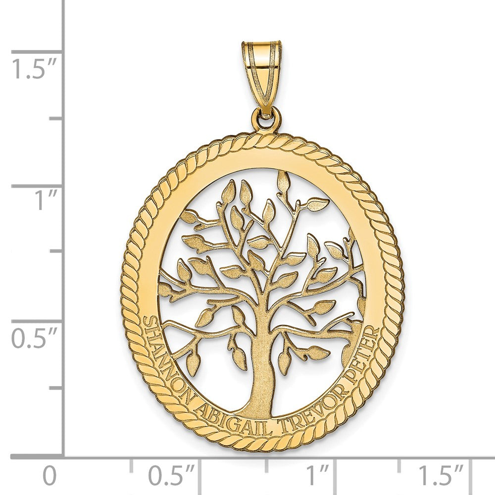 14K Gelbgold 14ky Oval Familie Baum Anhänger