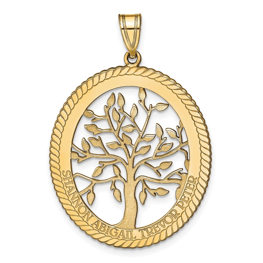 14K Gelbgold 14ky Oval Familie Baum Anhänger