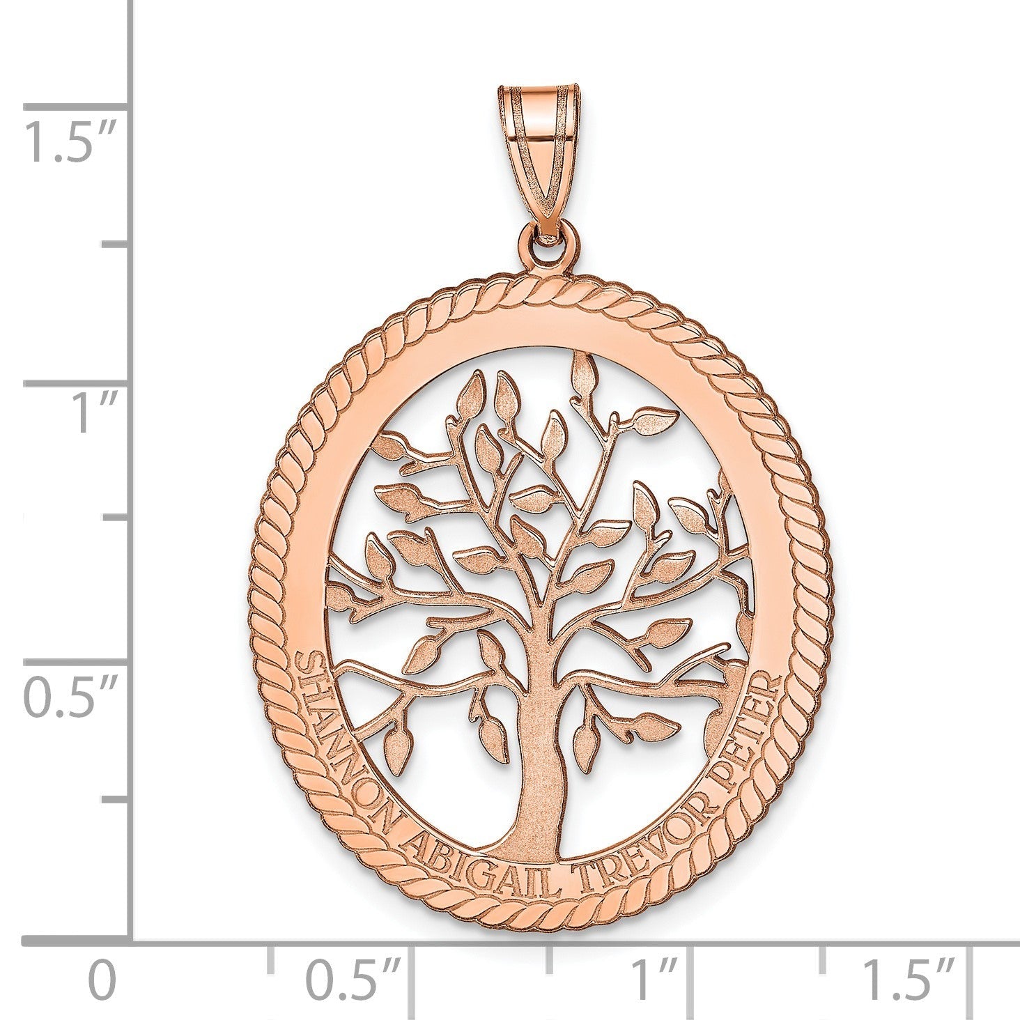 14K Roségold Oval Familie Baum Anhänger