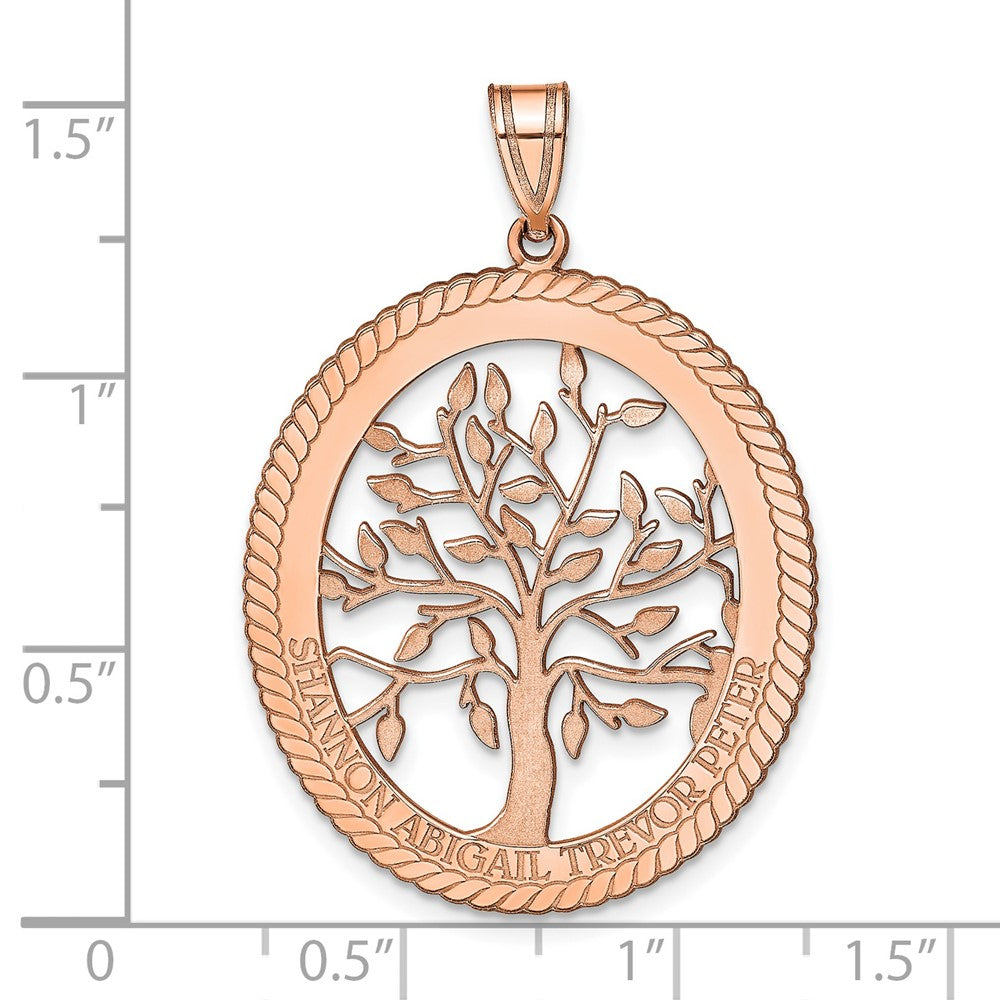 14K Roségold Oval Familie Baum Anhänger