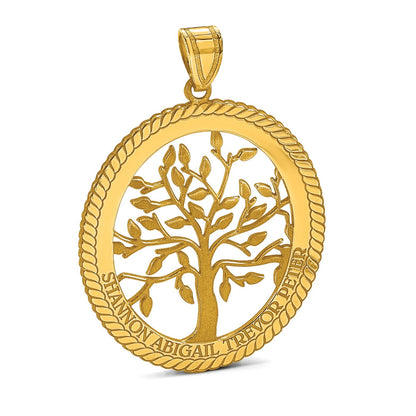 14K Gelbgold 14ky Oval Familie Baum Anhänger