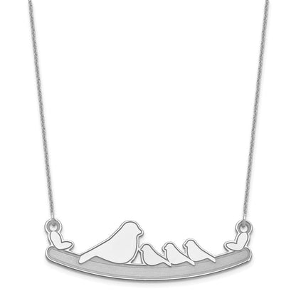 14K Weißgold Mama und 3 Baby Birds Halskette