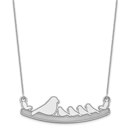 14K Weißgold Mama und 4 Baby Birds Halskette