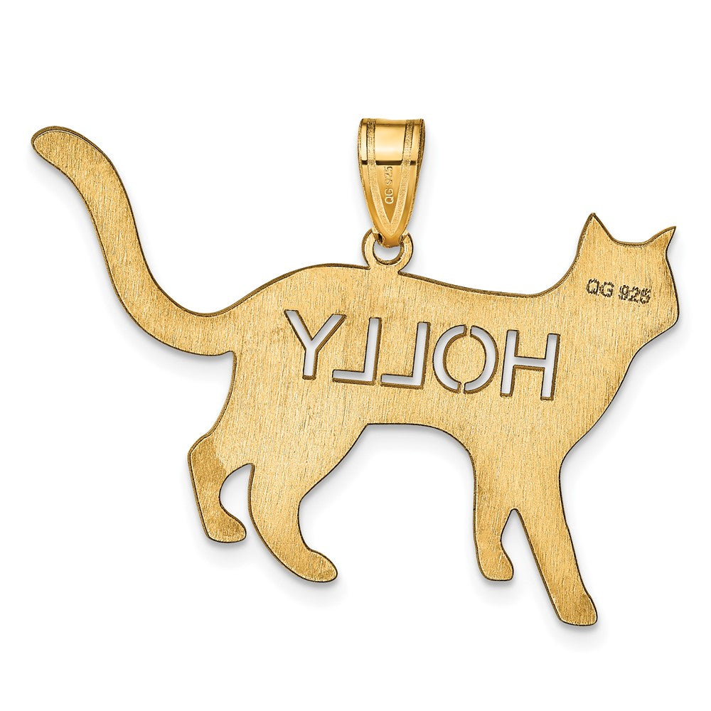 14K Gelbgold Katze mit Ausgeschnitten Name Anhänger