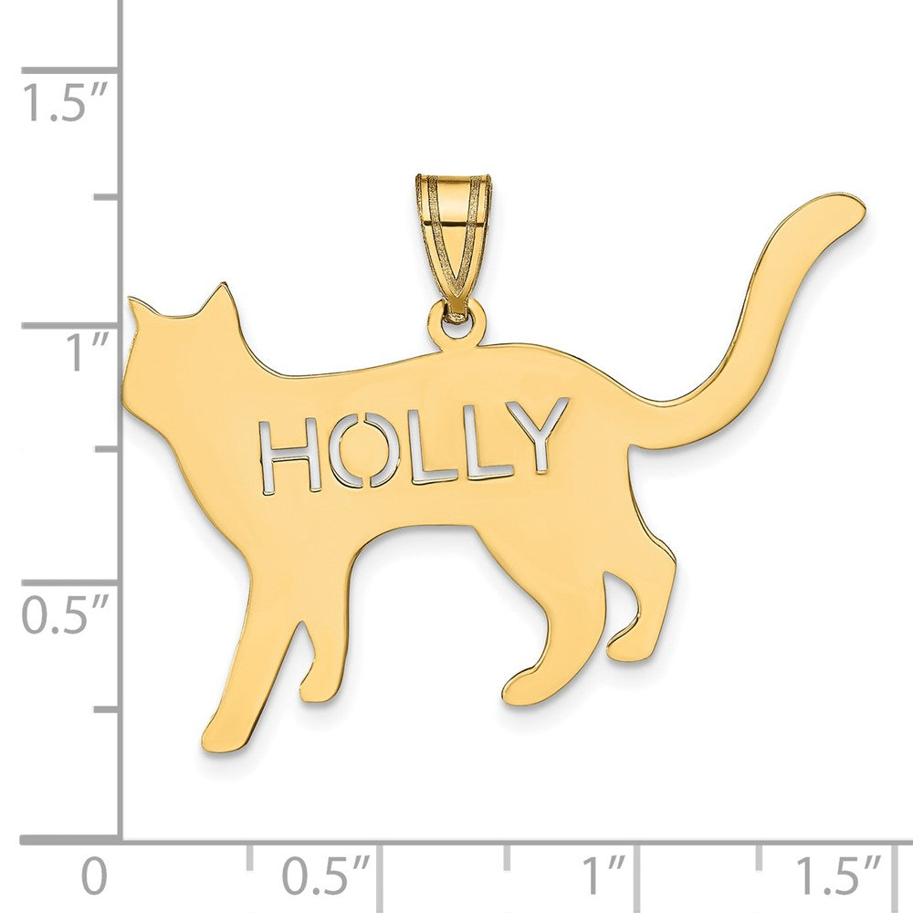 14K Gelbgold Katze mit Ausgeschnitten Name Anhänger