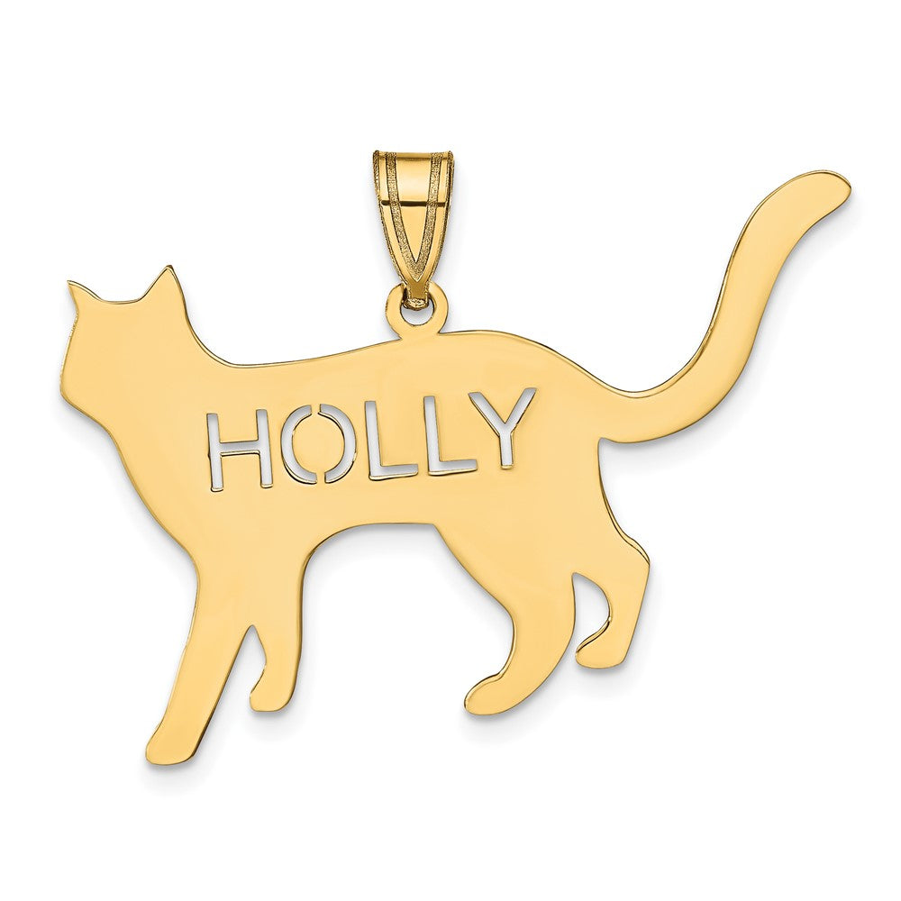 14K Gelbgold Katze mit Ausgeschnitten Name Anhänger