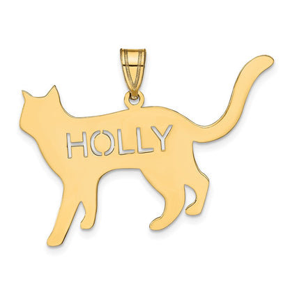 14K Gelbgold Katze mit Ausgeschnitten Name Anhänger