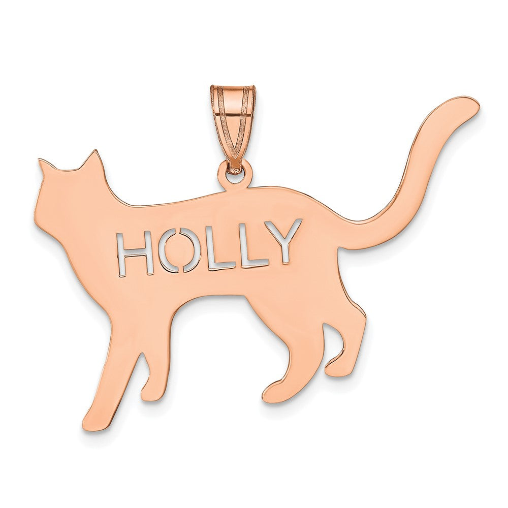 14K Roségold Katze mit Ausgeschnitten Name Anhänger