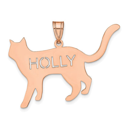 14K Roségold Katze mit Ausgeschnitten Name Anhänger