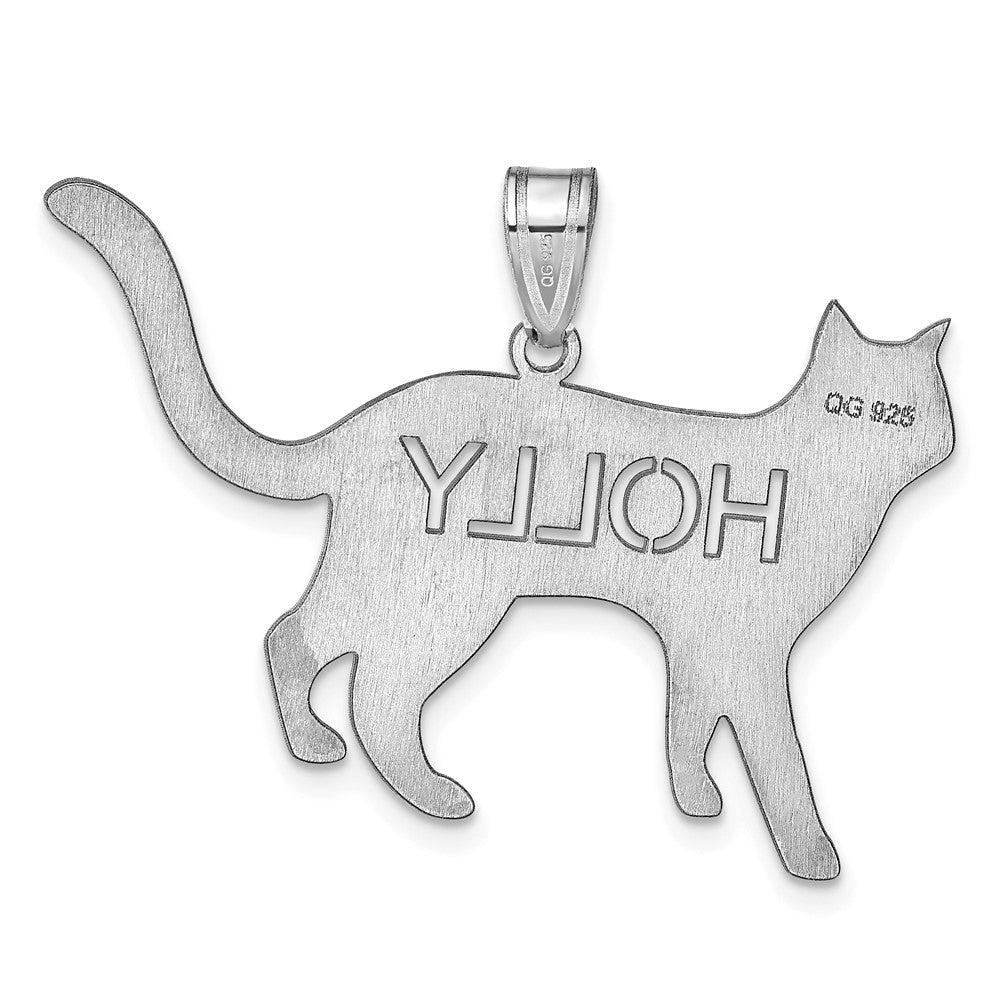 14K Weißgold Katze mit Ausgeschnitten Name Anhänger