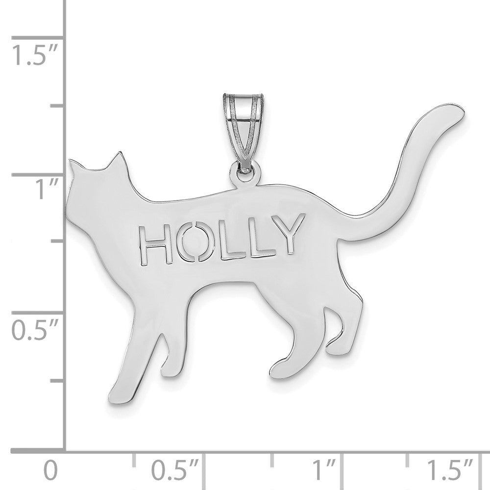 14K Weißgold Katze mit Ausgeschnitten Name Anhänger