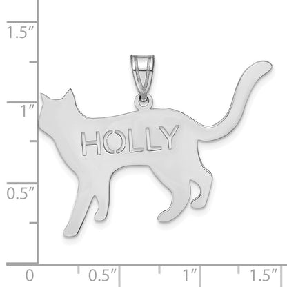 14K Weißgold Katze mit Ausgeschnitten Name Anhänger