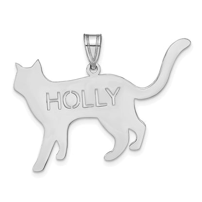 14K Weißgold Katze mit Ausgeschnitten Name Anhänger