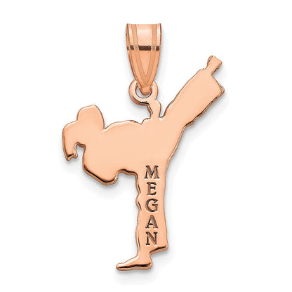 14K Roségold Personalisiert Mädchen Karate Anhänger