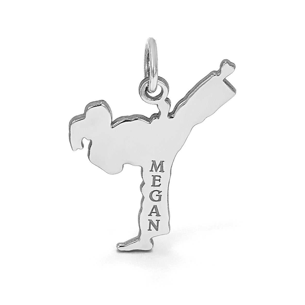 14K Weißgold Personalisiert Mädchen Karate Anhänger