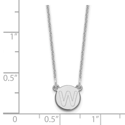 14K Weißgold 14kw Winzig Kreis Block Buchstabe W Initiale Halskette