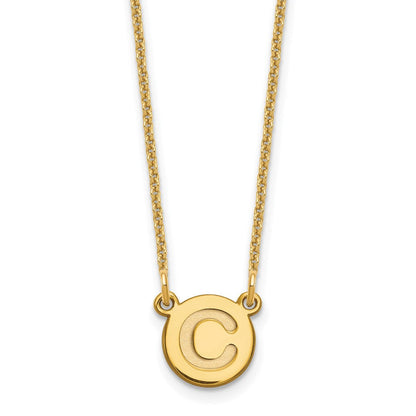 14K Gelbgold Winzig Kreis Block Buchstabe C Initiale Halskette