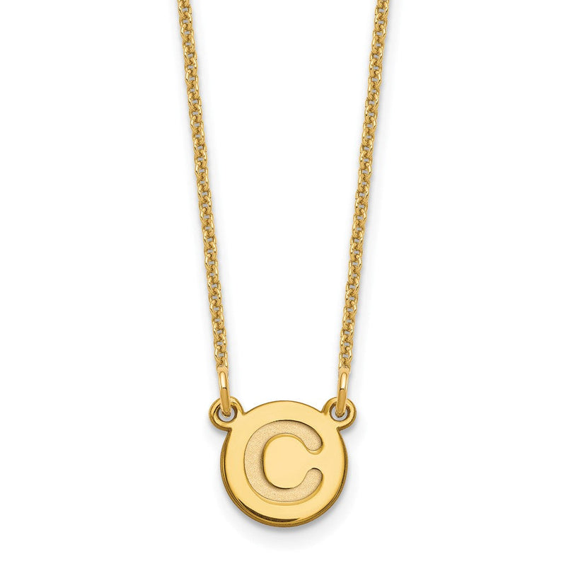 14K Gelbgold Winzig Kreis Block Buchstabe C Initiale Halskette