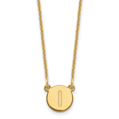 14K Gelbgold 14ky Winzig Kreis Block Buchstabe I Initiale Halskette