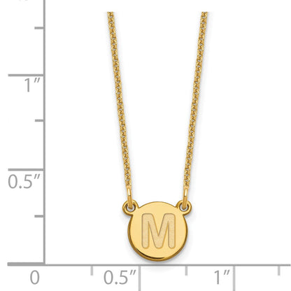 14K Gelbgold 14ky Winzig Kreis Block Buchstabe M Initiale Halskette