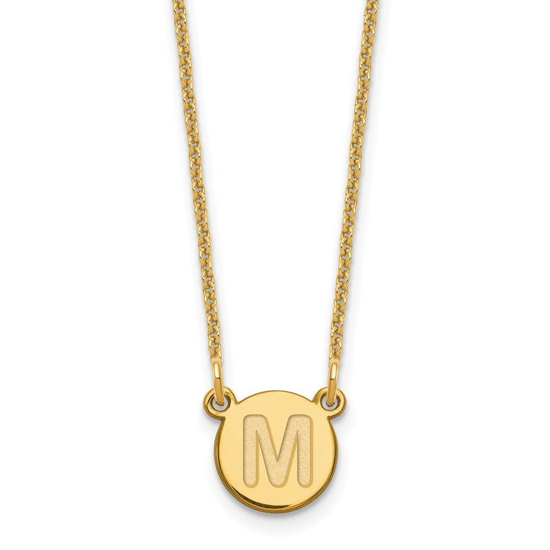 14K Gelbgold 14ky Winzig Kreis Block Buchstabe M Initiale Halskette