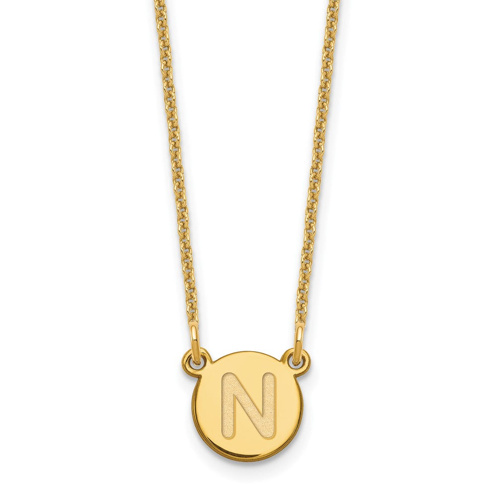 14K Gelbgold 14ky Winzig Kreis Block Buchstabe N Initiale Halskette