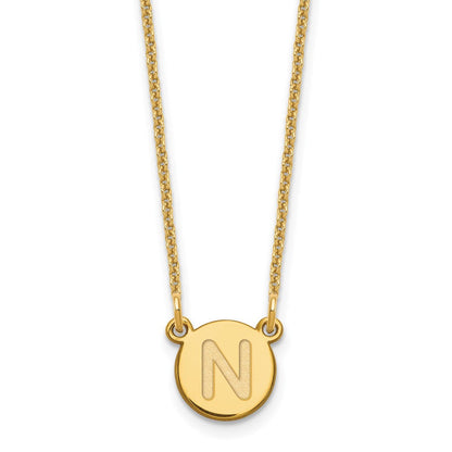 14K Gelbgold 14ky Winzig Kreis Block Buchstabe N Initiale Halskette