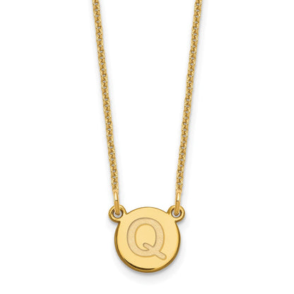 14K Gelbgold 14ky Winzig Kreis Block Buchstabe Q Initiale Halskette
