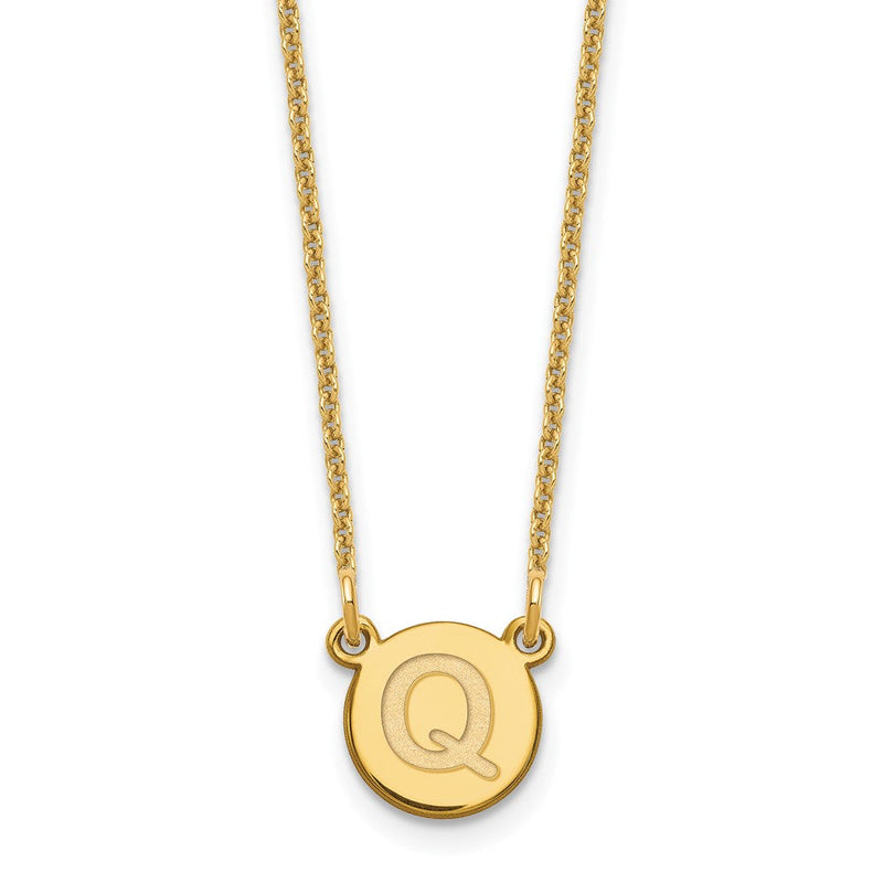 14K Gelbgold 14ky Winzig Kreis Block Buchstabe Q Initiale Halskette