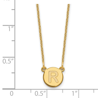 14K Gelbgold 14ky Winzig Kreis Block Buchstabe R Initiale Halskette
