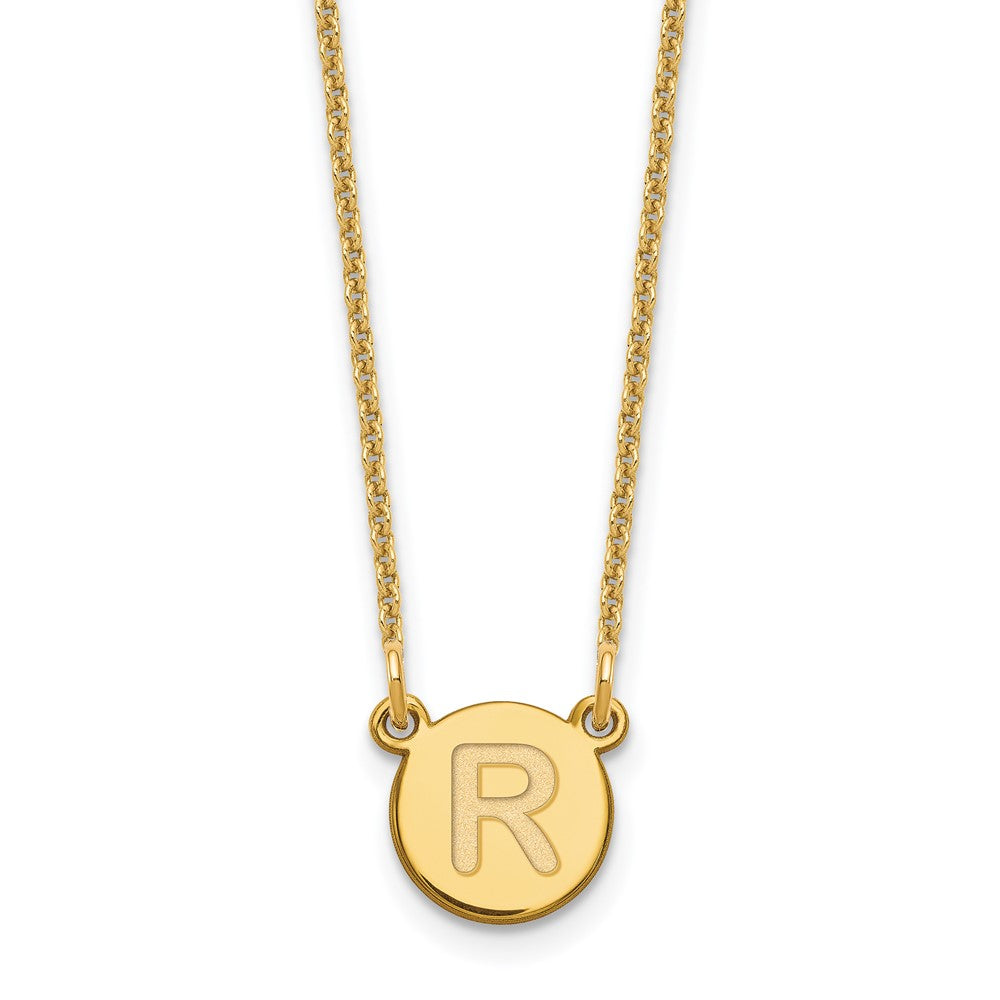 14K Gelbgold 14ky Winzig Kreis Block Buchstabe R Initiale Halskette