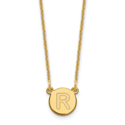 14K Gelbgold 14ky Winzig Kreis Block Buchstabe R Initiale Halskette