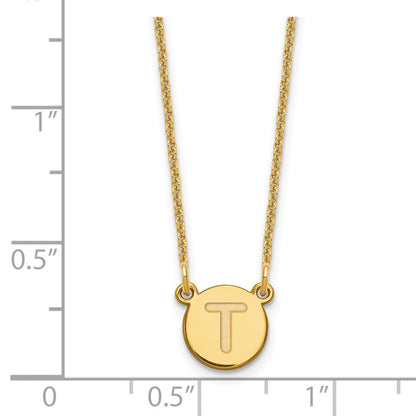 14K Gelbgold 14ky Winzig Kreis Block Buchstabe T Initiale Halskette