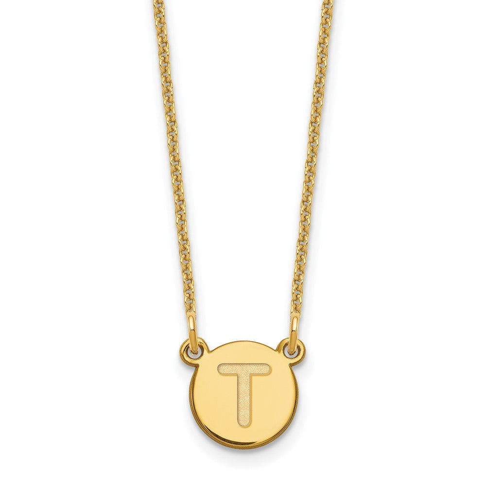 14K Gelbgold 14ky Winzig Kreis Block Buchstabe T Initiale Halskette