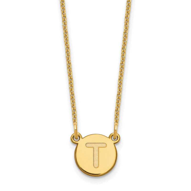 14K Gelbgold 14ky Winzig Kreis Block Buchstabe T Initiale Halskette