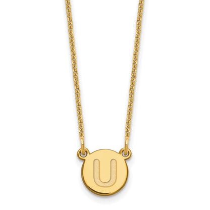 14K Gelbgold 14ky Winzig Kreis Block Buchstabe U Initiale Halskette