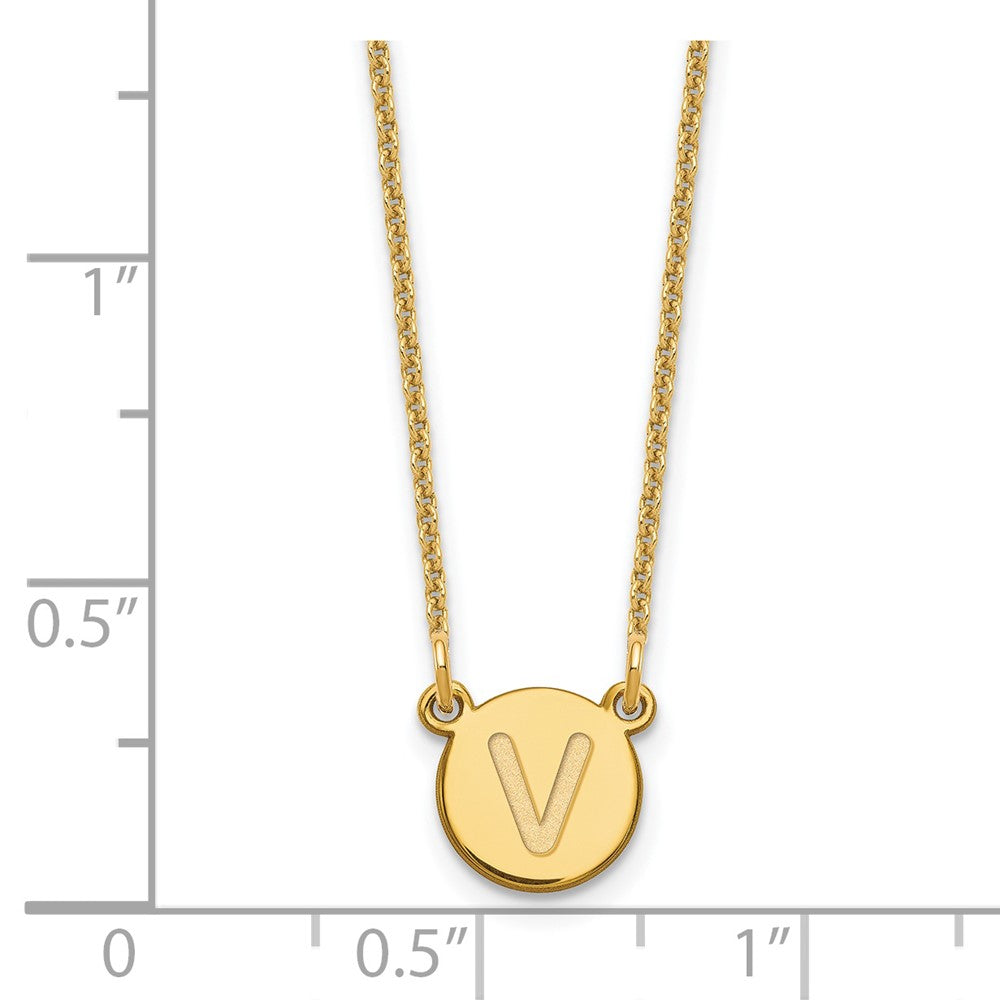 14K Gelbgold 14ky Winzig Kreis Block Buchstabe V Initiale Halskette