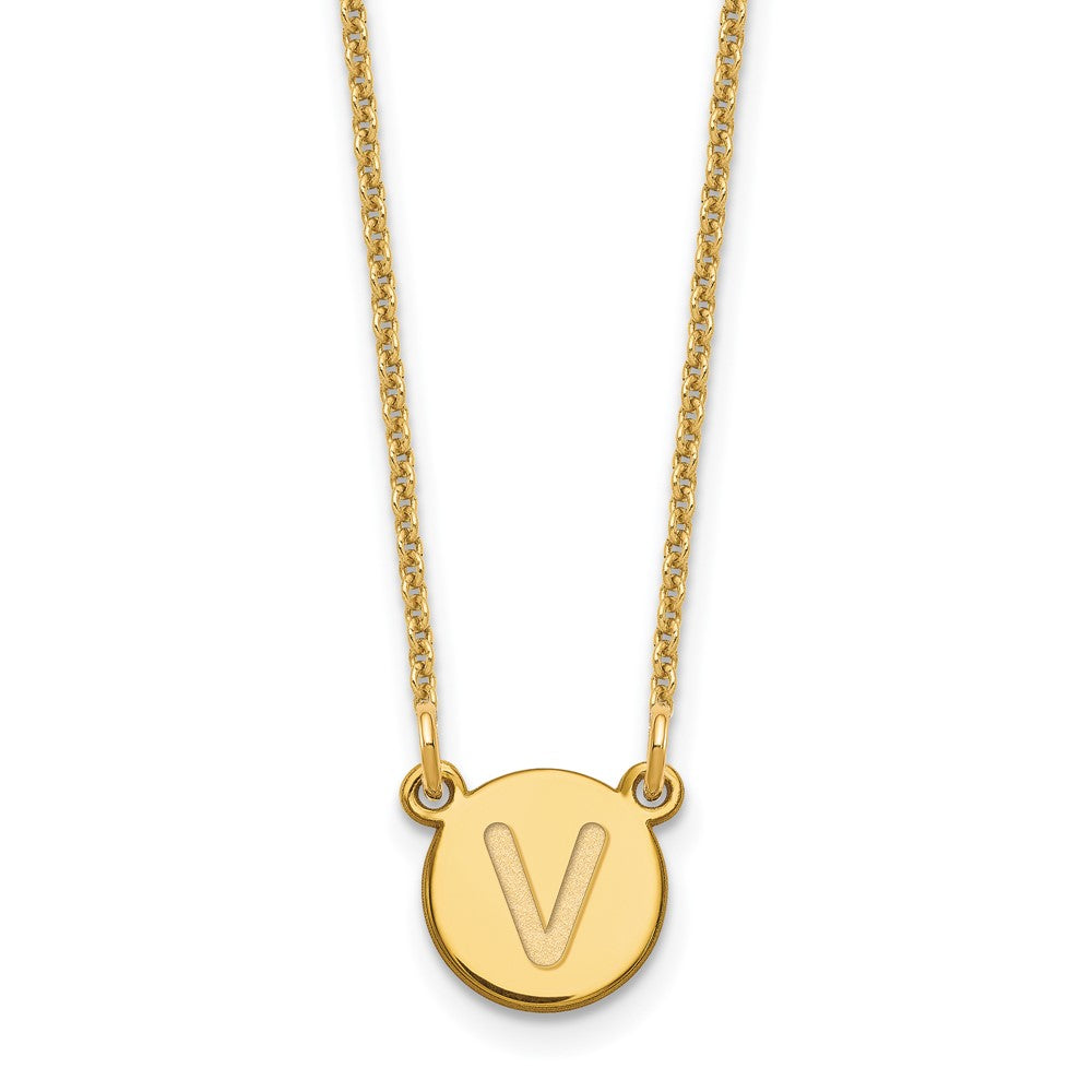 14K Gelbgold 14ky Winzig Kreis Block Buchstabe V Initiale Halskette