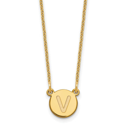 14K Gelbgold 14ky Winzig Kreis Block Buchstabe V Initiale Halskette
