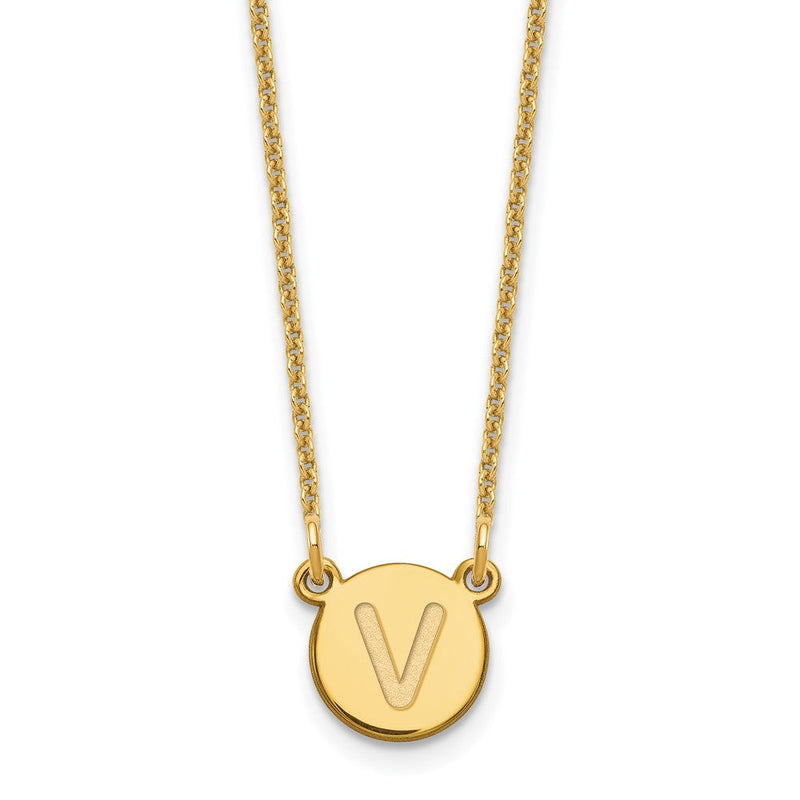 14K Gelbgold 14ky Winzig Kreis Block Buchstabe V Initiale Halskette