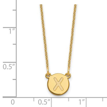 14K Gelbgold 14ky Winzig Kreis Block Buchstabe X Initiale Halskette