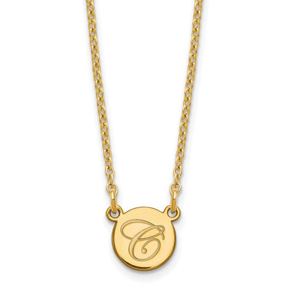 14K Weißgold Klein Kreis mit Schreibschrift Initiale Halskette