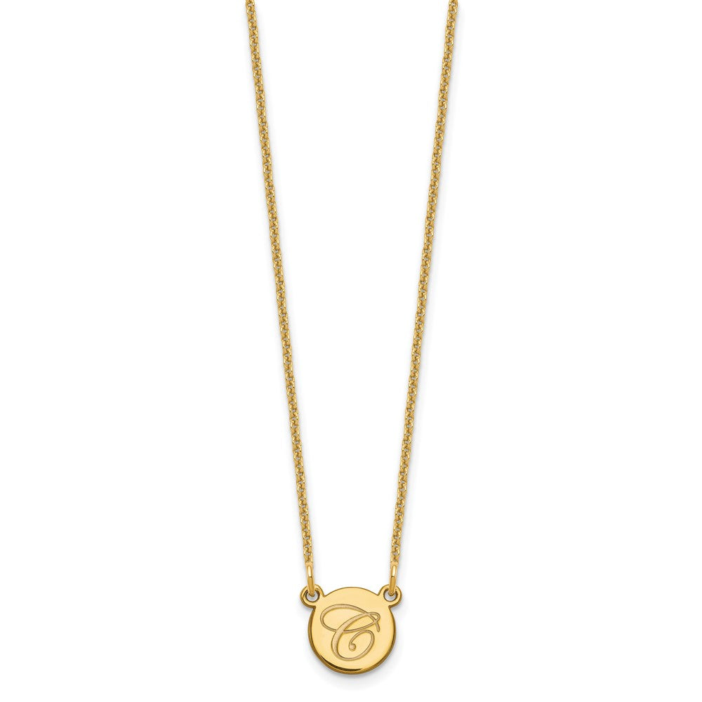 14K Gelbgold Klein Kreis mit Schreibschrift Initiale Halskette